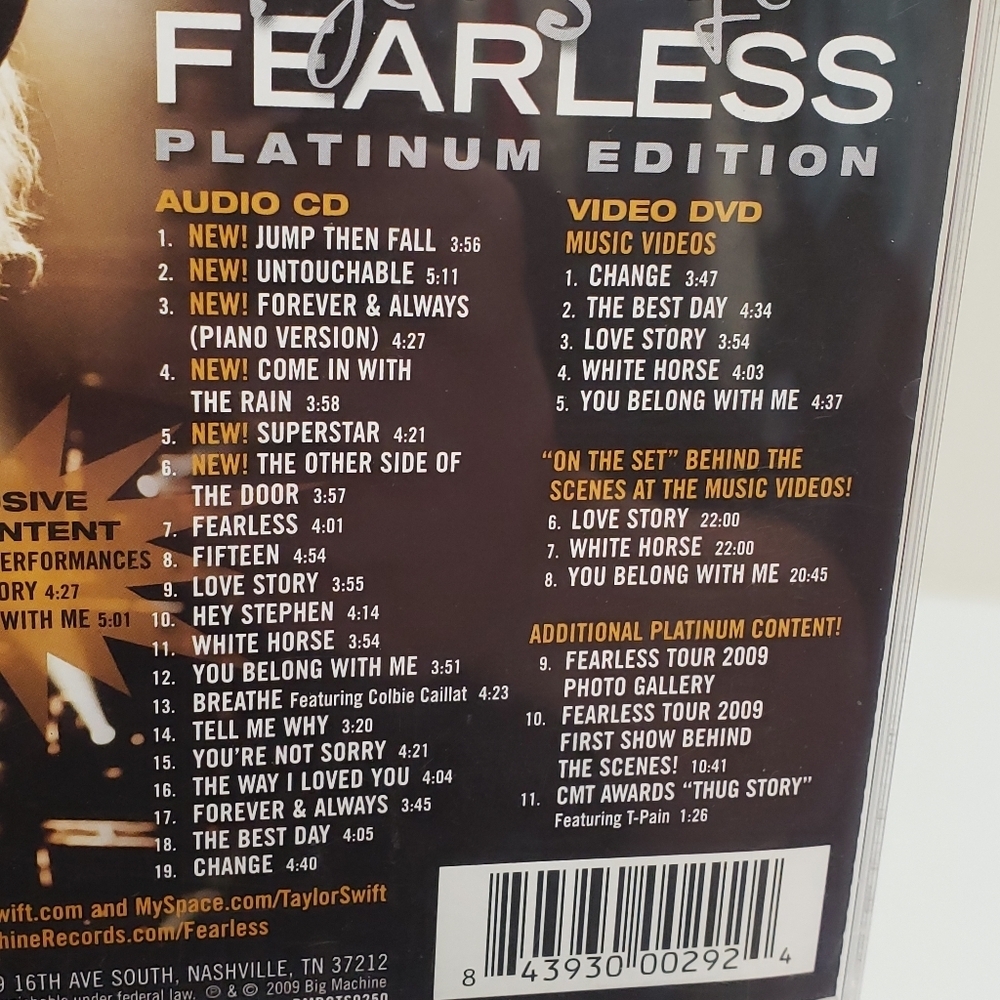 Taylor Swift Fearless Platinum Edition Audio & Video DVD 2009 - Picture 7 of 8